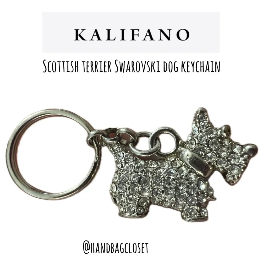 Kalifano Clear White Scottish Terrier Keychain made with Swarovski Crystals